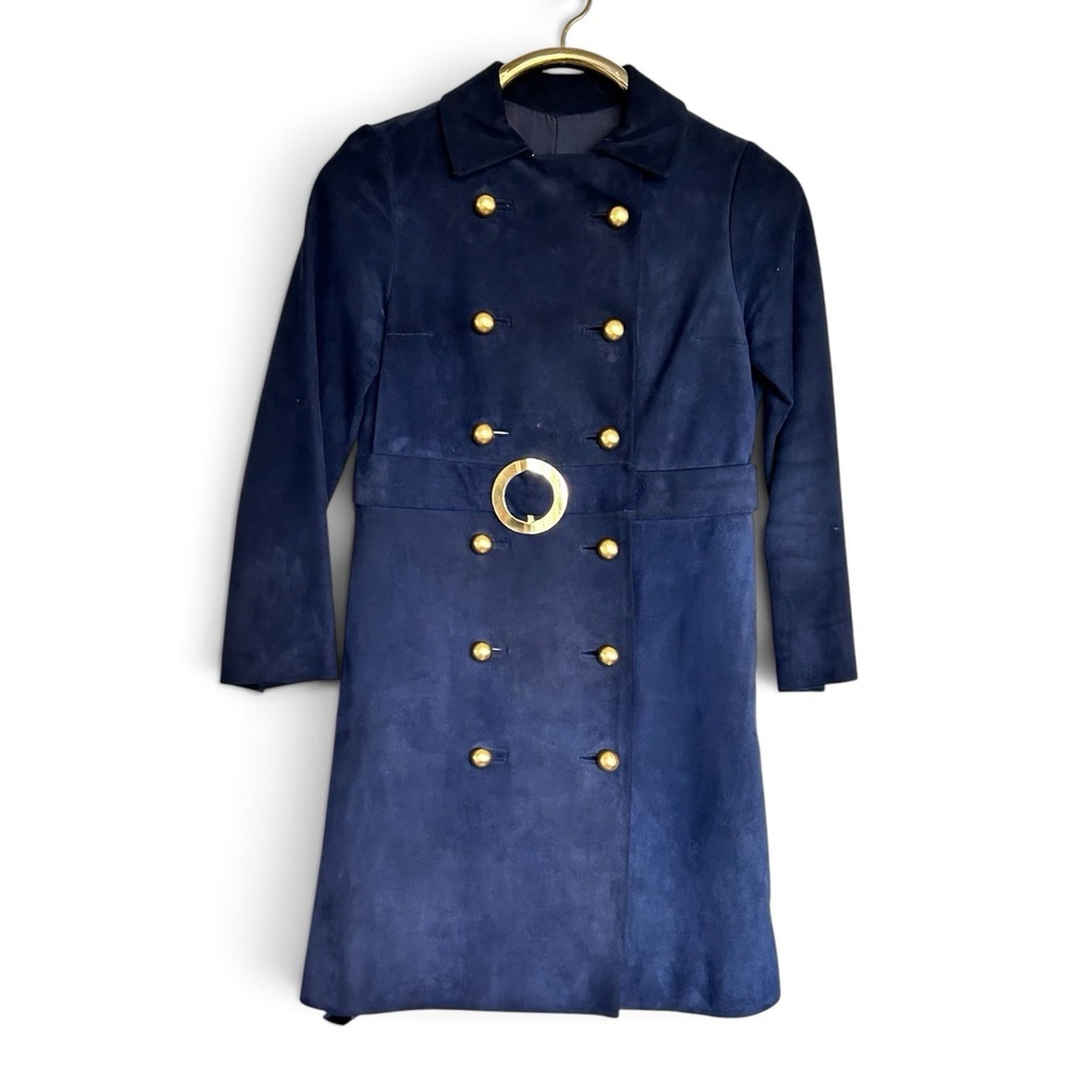 Vintage Suede Coat MITZOU MADRID Mod GoGo Navy Blue MCM Jacket Spanish Couture